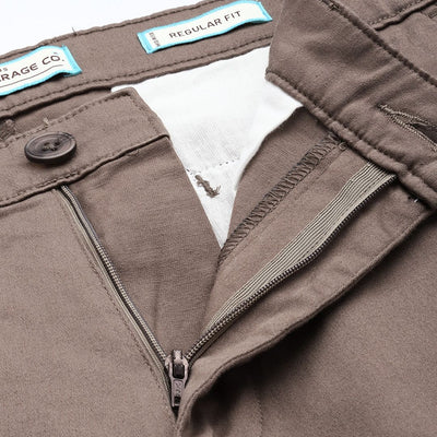 Men's Grey Regular Fit Solid Chinos