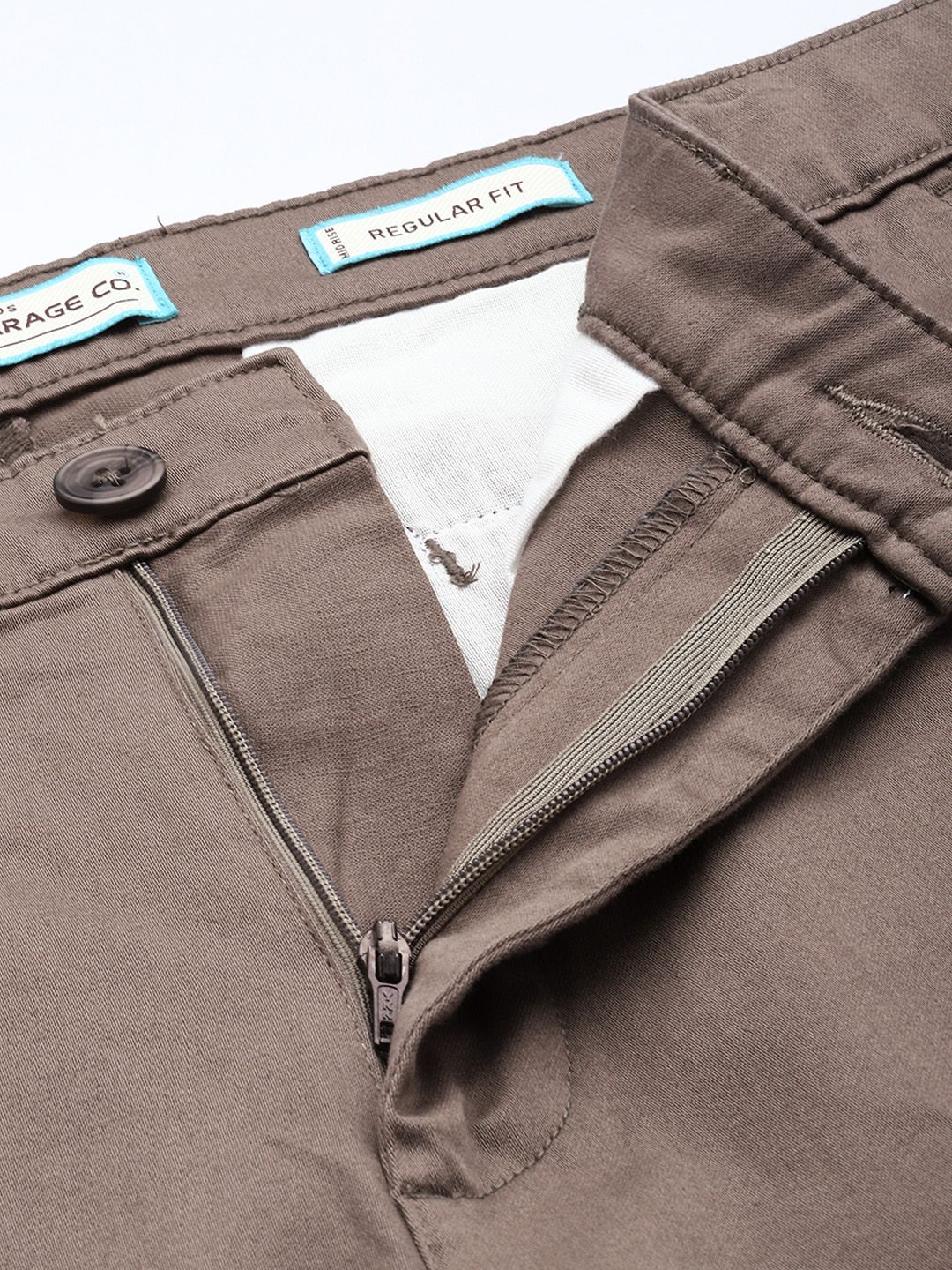 Men's Grey Regular Fit Solid Chinos