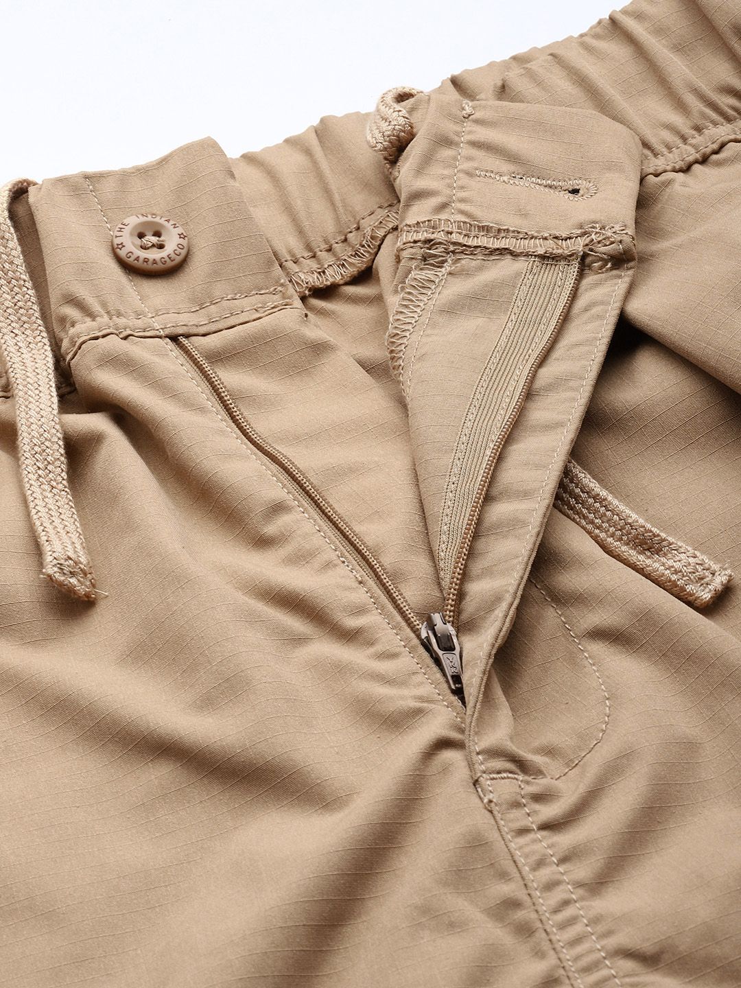 Men's Khaki Tapered Fit Textured Cargos