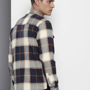 Men's Navy Blue Regular Fit Checked Casual Shirt