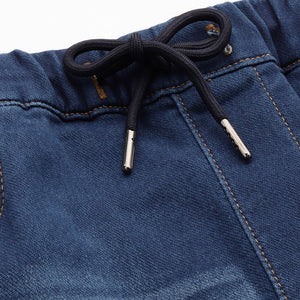 Men's Blue Regular Fit Solid Stretchable Denim Cargo Joggers