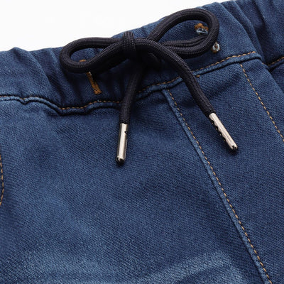 Men's Blue Regular Fit Solid Stretchable Denim Cargo Joggers
