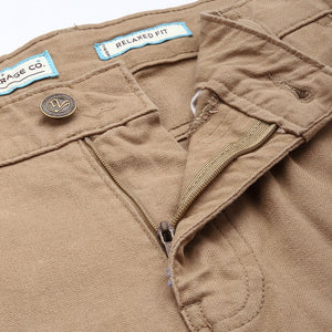 Men's Beige Relaxed Fit Solid Cargos
