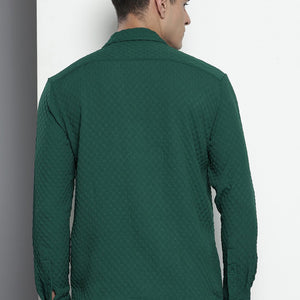 Men's Green Relaxed Fit Solid Resort Wear Shirt