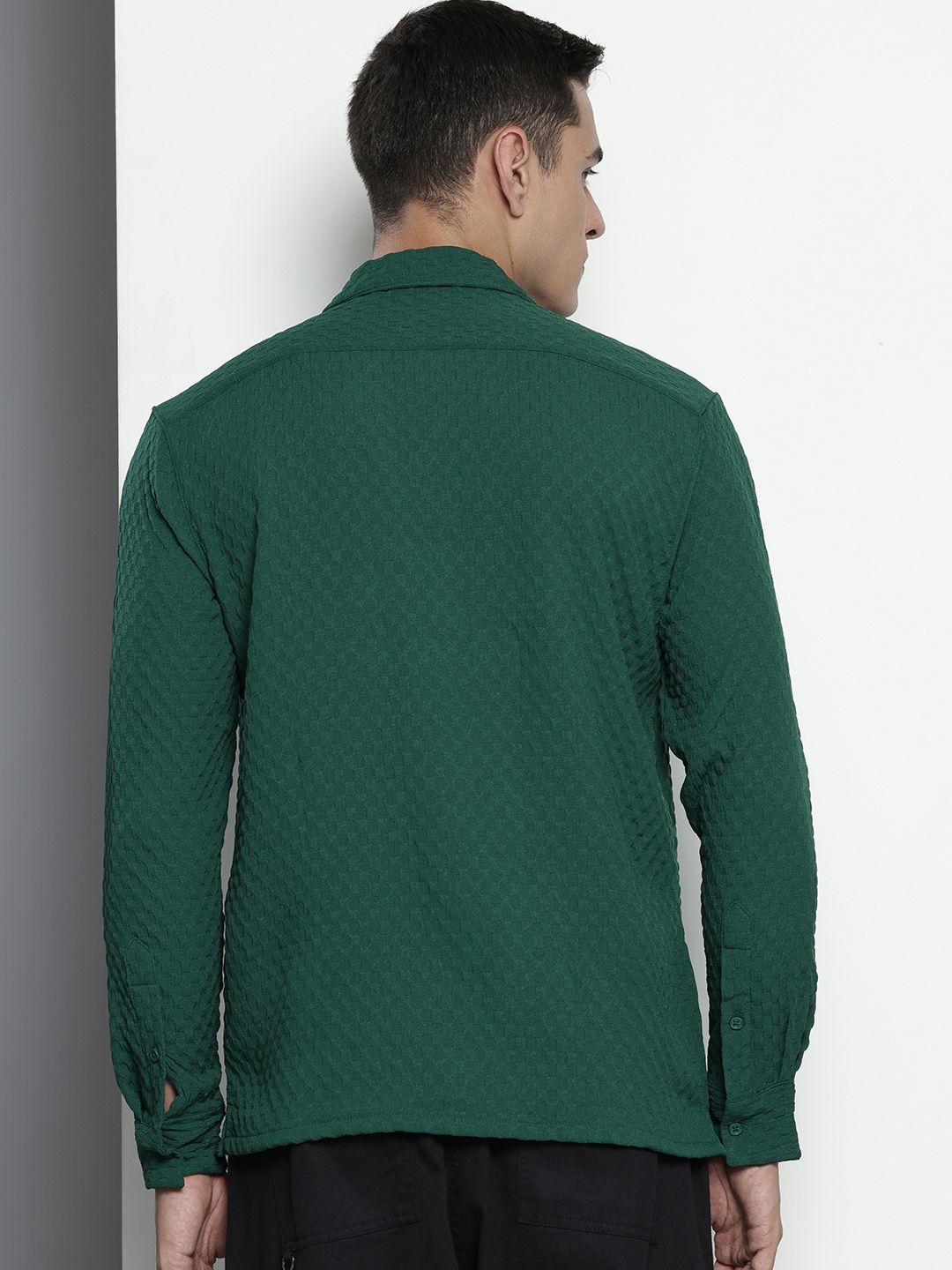 Men's Green Relaxed Fit Solid Resort Wear Shirt