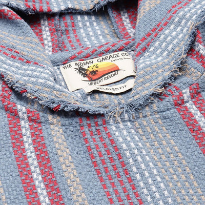 Men's Blue Relaxed Fit Vertical Stripes Resort Wear Shirt