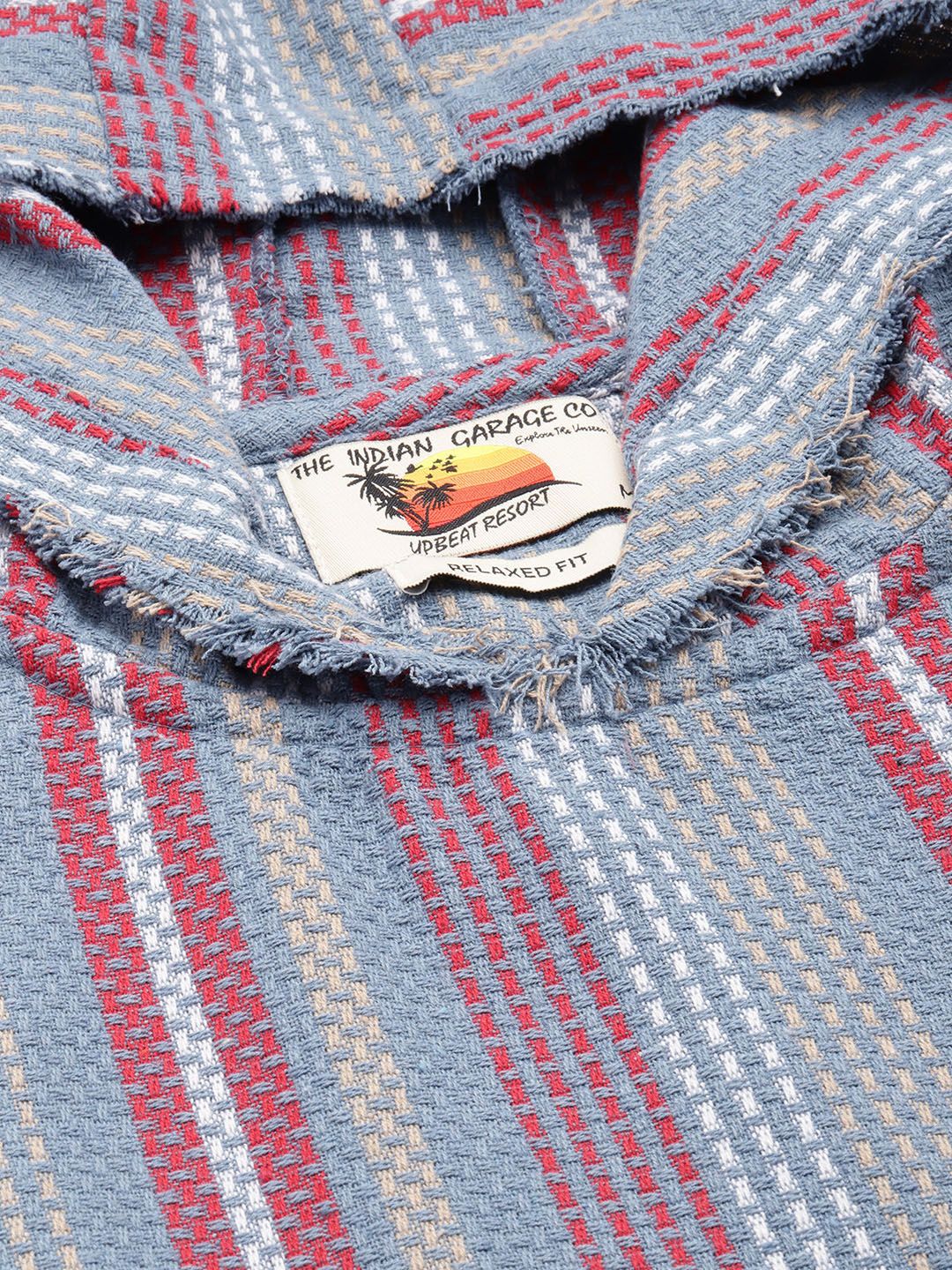 Men's Blue Relaxed Fit Vertical Stripes Resort Wear Shirt