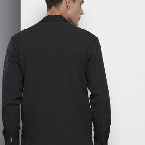Men's Black Relaxed Fit Solid Resort Wear Shirt