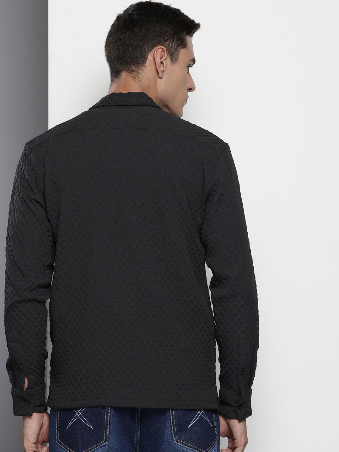 Men's Black Relaxed Fit Solid Resort Wear Shirt
