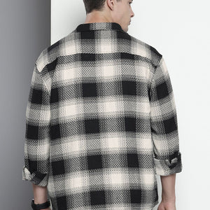 Men's Black Relaxed Fit Textured Casual Shirt