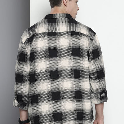 Men's Black Relaxed Fit Textured Casual Shirt