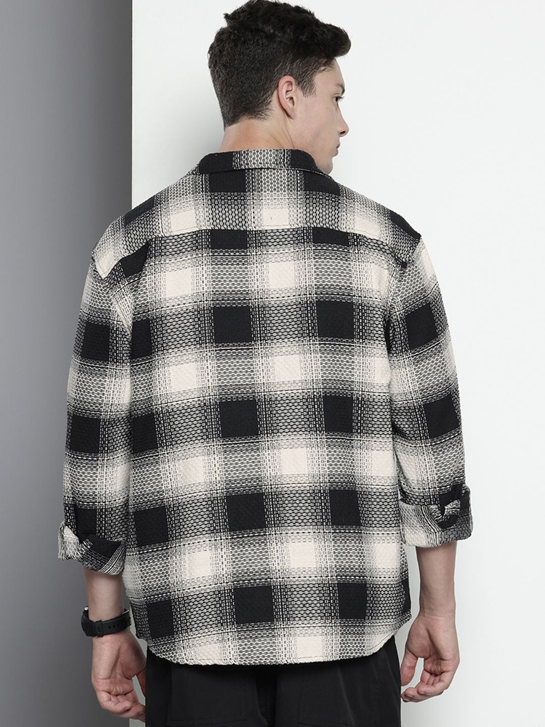 Men's Black Relaxed Fit Textured Casual Shirt