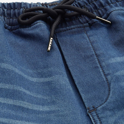 Men's Blue Relaxed Fit Solid Stretchable Denim Cargo Joggers