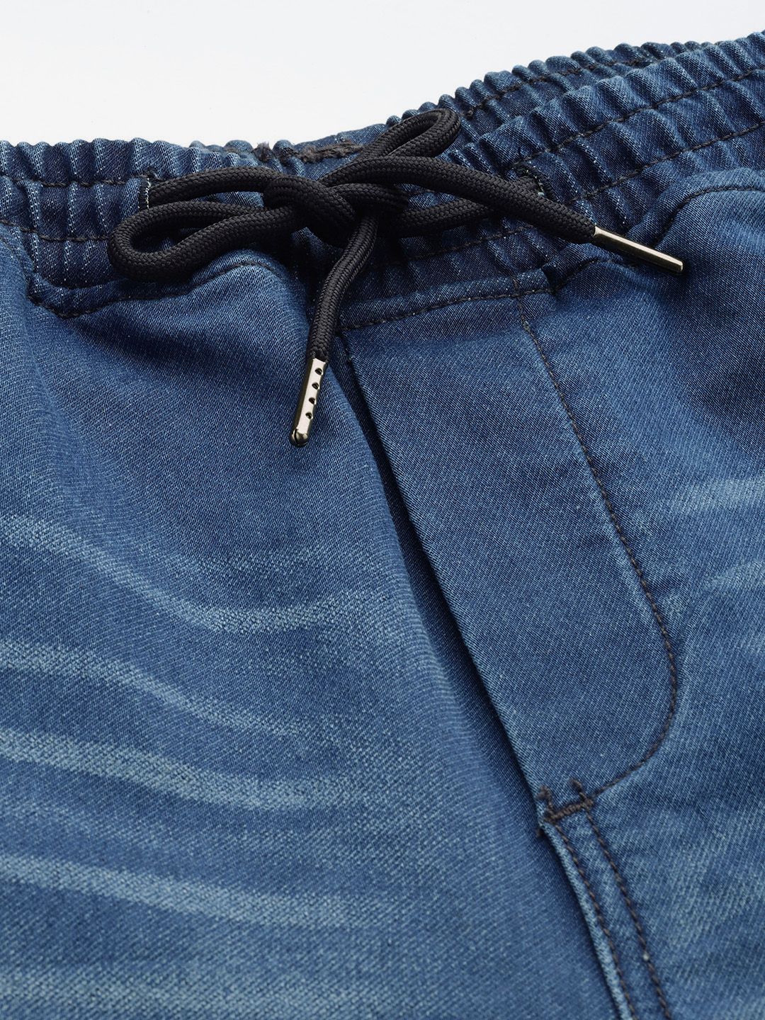 Men's Blue Relaxed Fit Solid Stretchable Denim Cargo Joggers