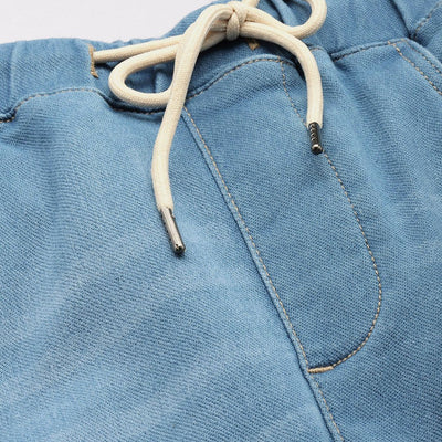Men's Blue Regular Fit Solid Stretchable Denim Cargo Joggers