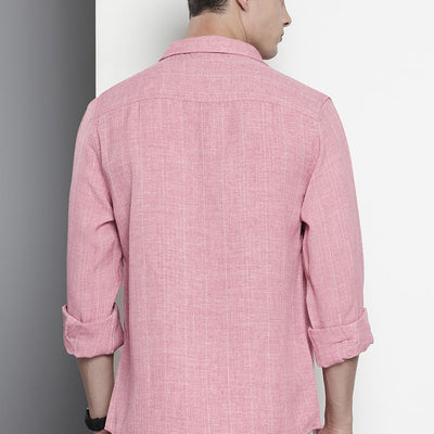 Men's Pink Slim Fit Vertical Striped Casual Shirt
