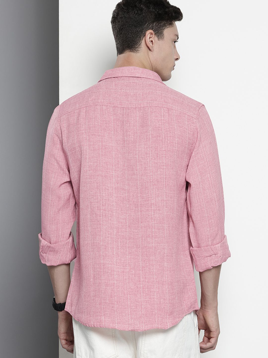 Men's Pink Slim Fit Vertical Striped Casual Shirt