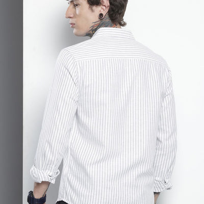 Men's White Slim Fit Striped Casual Shirt