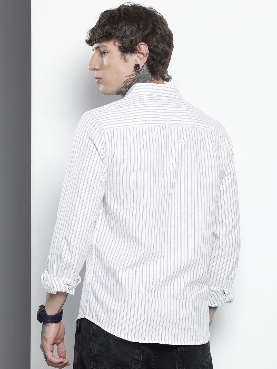 Men's White Slim Fit Striped Casual Shirt