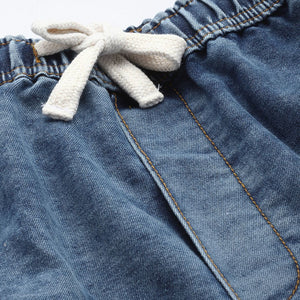 Men's Blue Loose Solid Denim Cargo Harem Pants