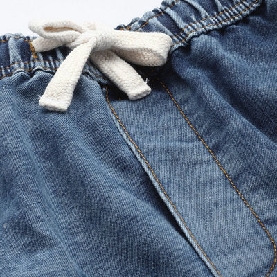Men's Blue Loose Solid Denim Cargo Harem Pants