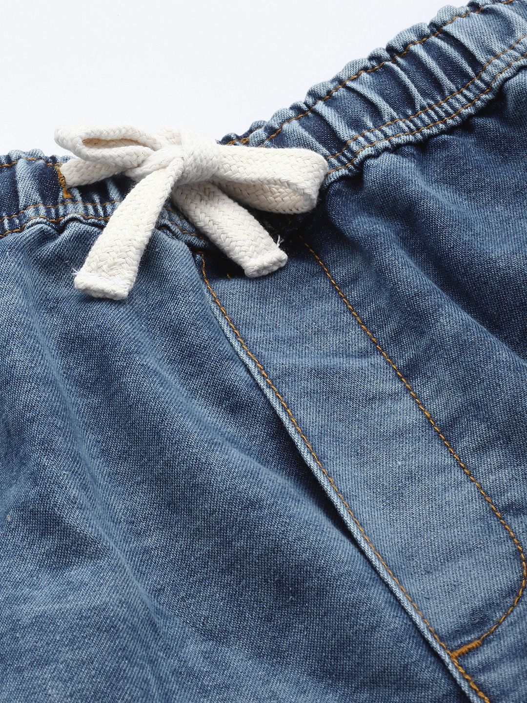 Men's Blue Loose Solid Denim Cargo Harem Pants