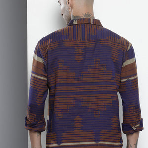 Men's Brown Relaxed Fit Geometric Resort Wear Shirt