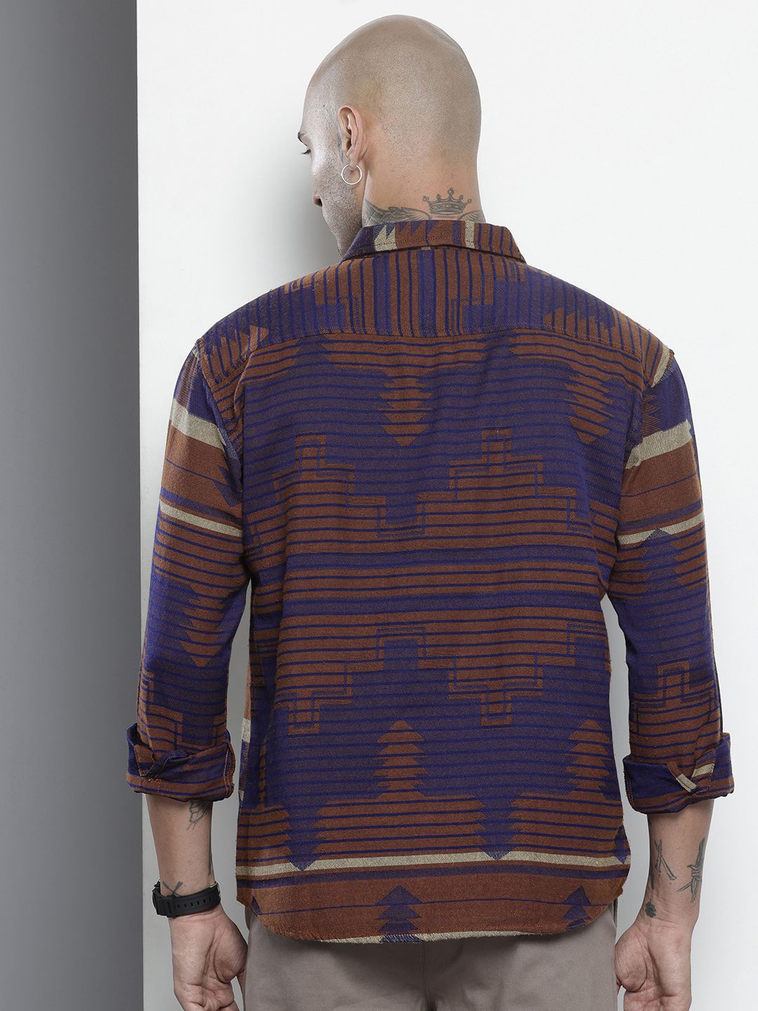 Men's Brown Relaxed Fit Geometric Resort Wear Shirt