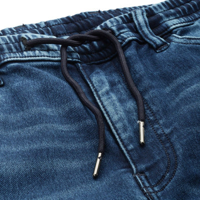 Men's Blue Regular Fit Solid Denim Joggers