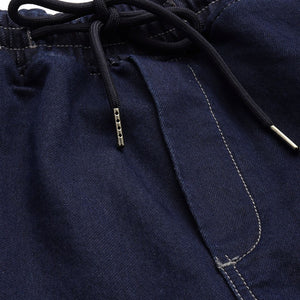 Men's Blue Relaxed Fit Solid Stretchable Denim Cargo Joggers