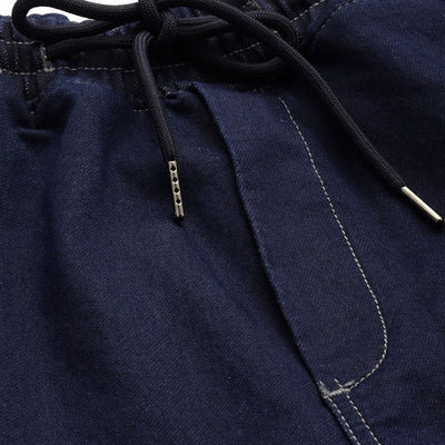 Men's Blue Relaxed Fit Solid Stretchable Denim Cargo Joggers
