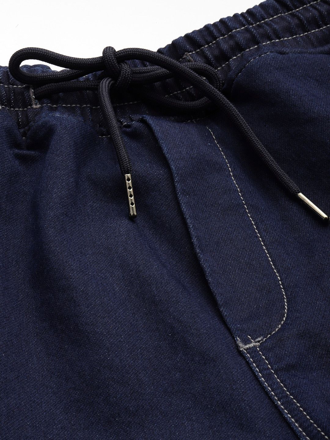 Men's Blue Relaxed Fit Solid Stretchable Denim Cargo Joggers