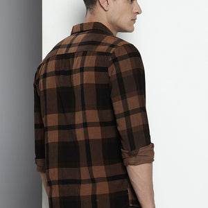Men's Brown Regular Fit Checked Casual Shirt