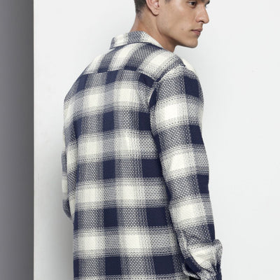 Men's Navy Blue Relaxed Fit Textured Casual Shirt