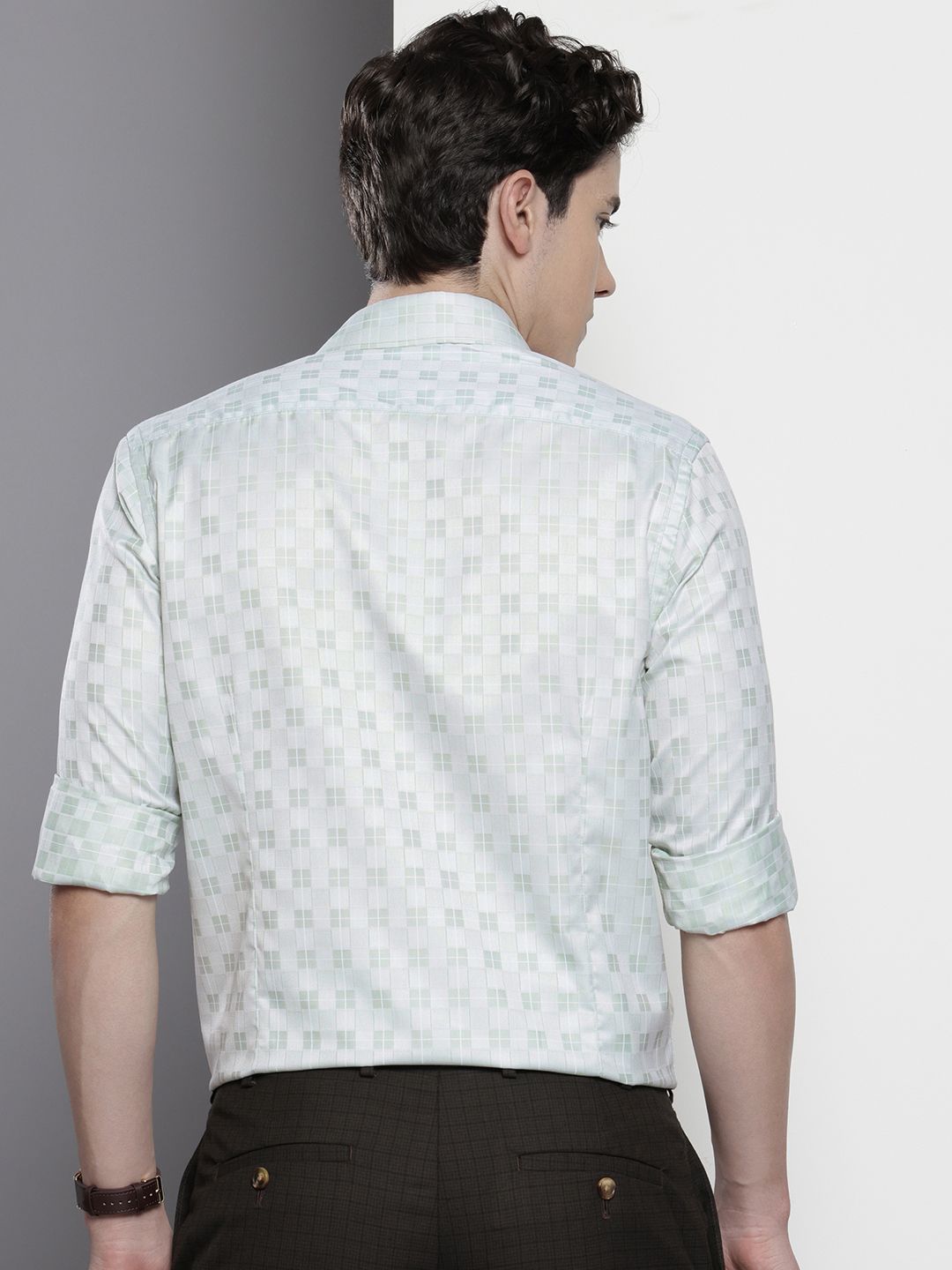 Men's Green Slim Fit Checked Formal Shirt