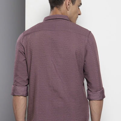 Men's Purple Regular Fit Solid Resort Wear Shirt