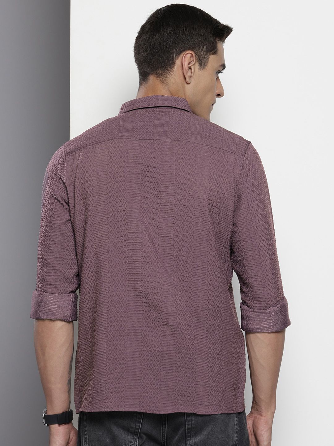 Men's Purple Regular Fit Solid Resort Wear Shirt