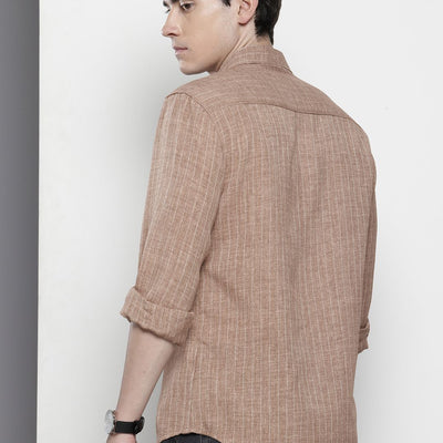 Men's Brown Slim Fit Striped Casual Shirt