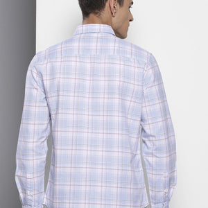 Men's Blue Slim Fit Checked Casual Shirt