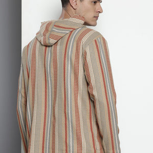 Men's Brown Relaxed Fit Vertical Stripes Resort Wear Shirt