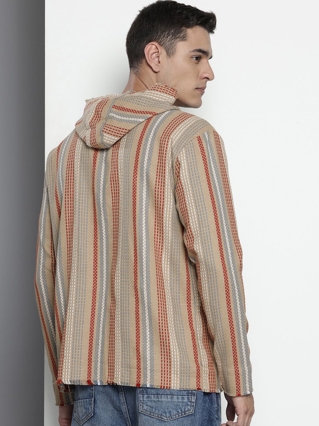 Men's Brown Relaxed Fit Vertical Stripes Resort Wear Shirt