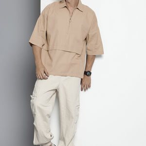 Men's Light Green Oversized Solid Street Wear Shirt