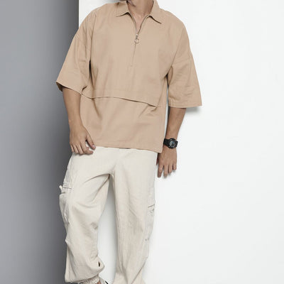 Men's Light Green Oversized Solid Street Wear Shirt