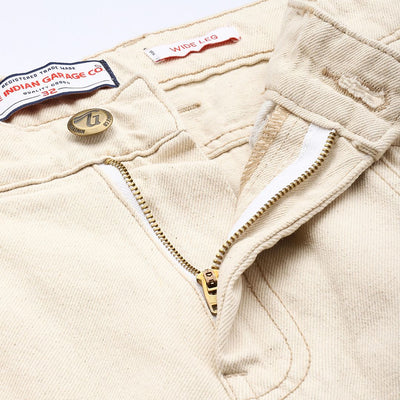 Men's Off White Wide Leg Solid Jeans