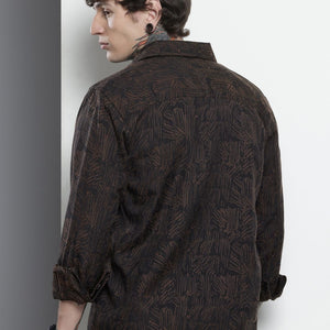 Men's Brown Regular Fit Textured Casual Shirt