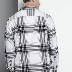 Men's White Regular Fit Checked Casual Overshirt