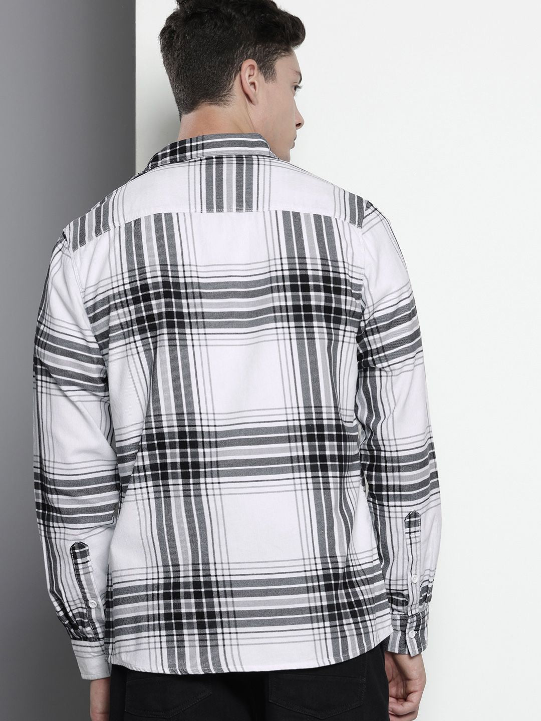Men's White Regular Fit Checked Casual Overshirt