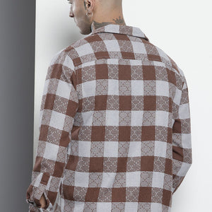 Men's Brown Relaxed Fit Checked Resort Wear Shirt