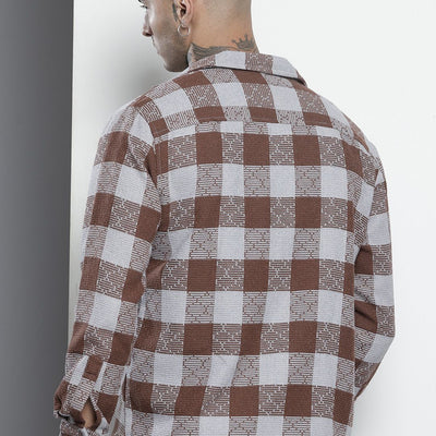 Men's Brown Relaxed Fit Checked Resort Wear Shirt