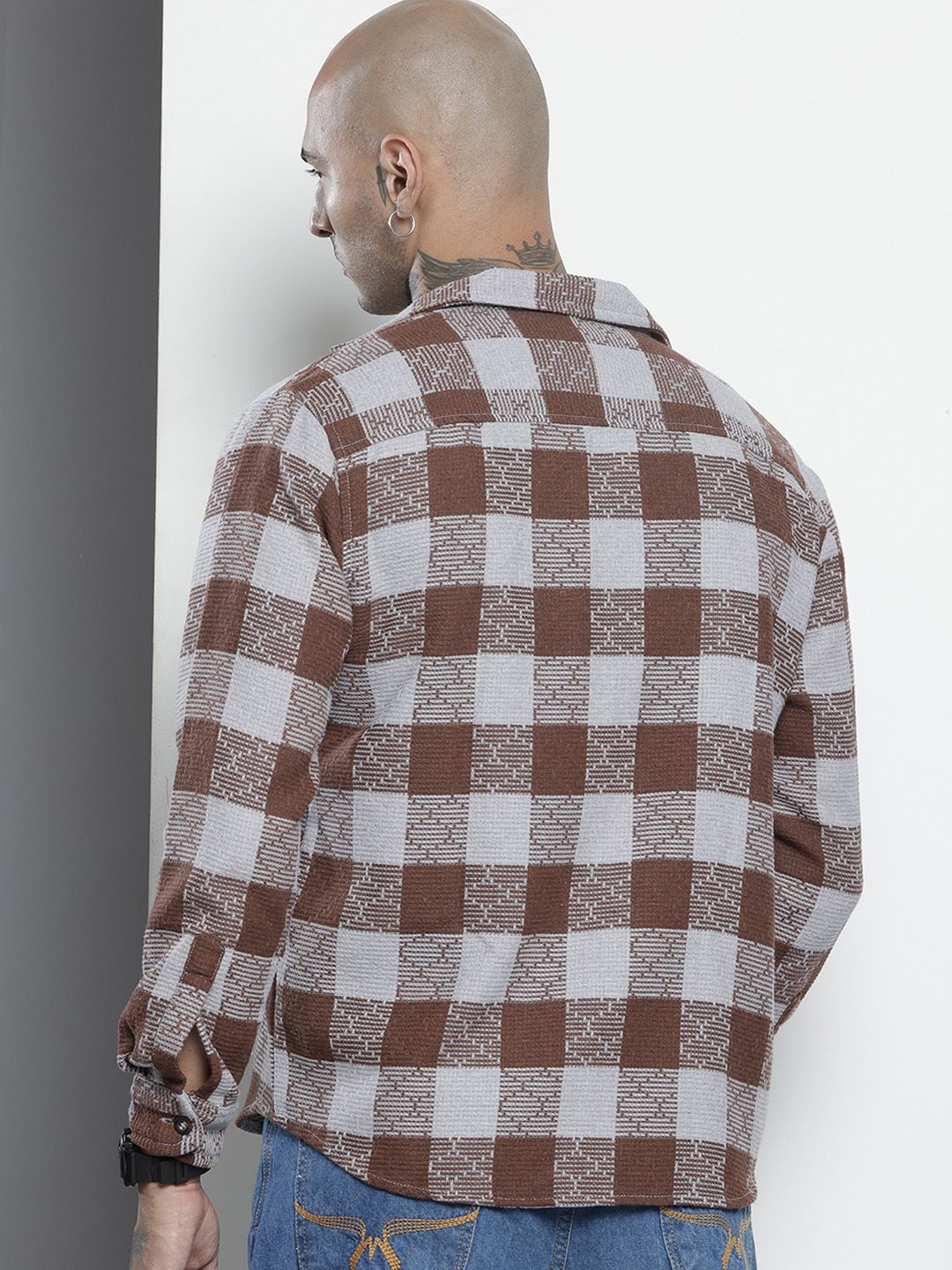 Men's Brown Relaxed Fit Checked Resort Wear Shirt